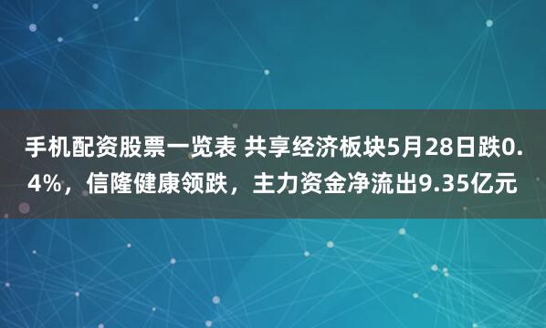 手机配资股票一览表 共享经济板块5月28日跌0.4%，信隆健康领跌，主力资金净流出9.35亿元